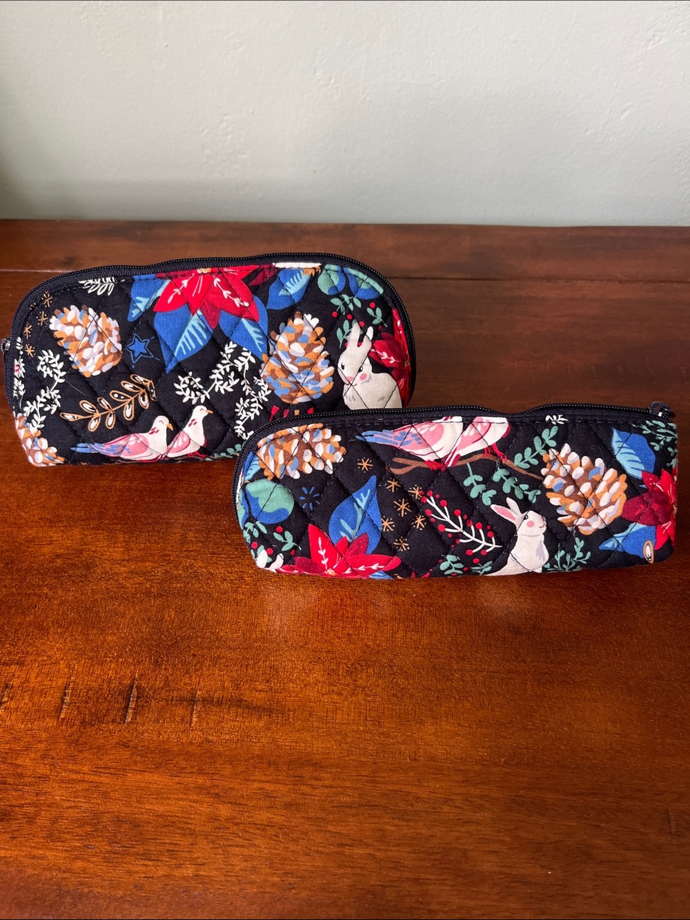 Set of two Vera Bradley accessory pouches- retired winter forest rabbit pattern